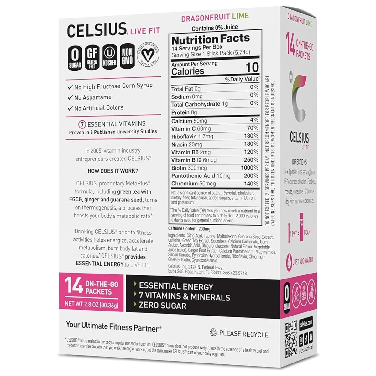 Celsius On - The - Go Zero Sugar Powder Stick Drink Mix 6 Pack - Forza Sports