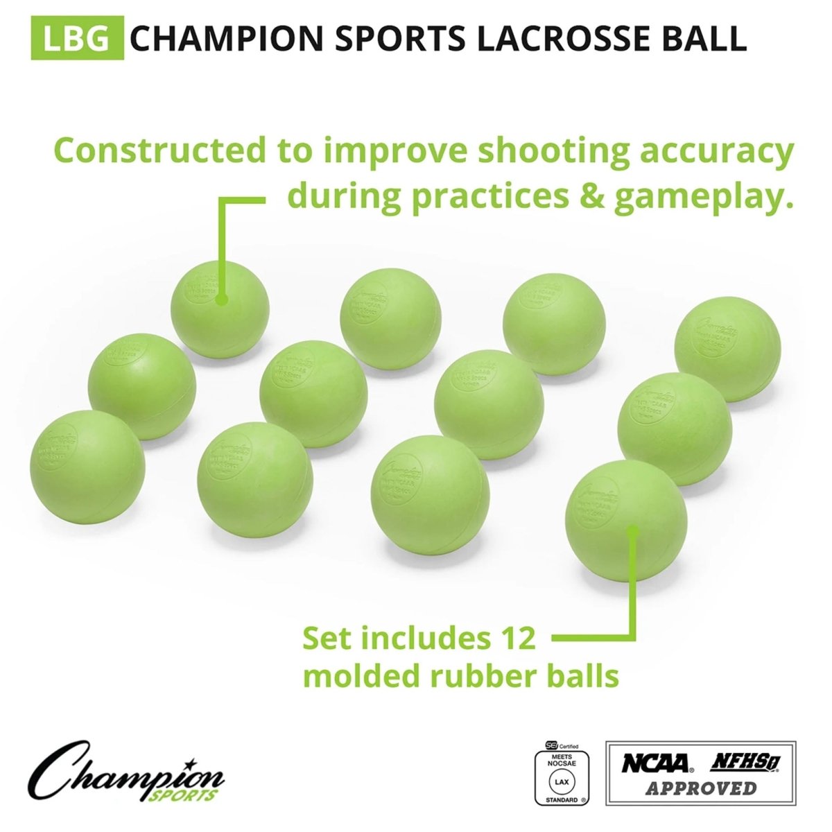 Champion Sports Lacrosse Ball, Green, Bulk Pack - Forza Sports