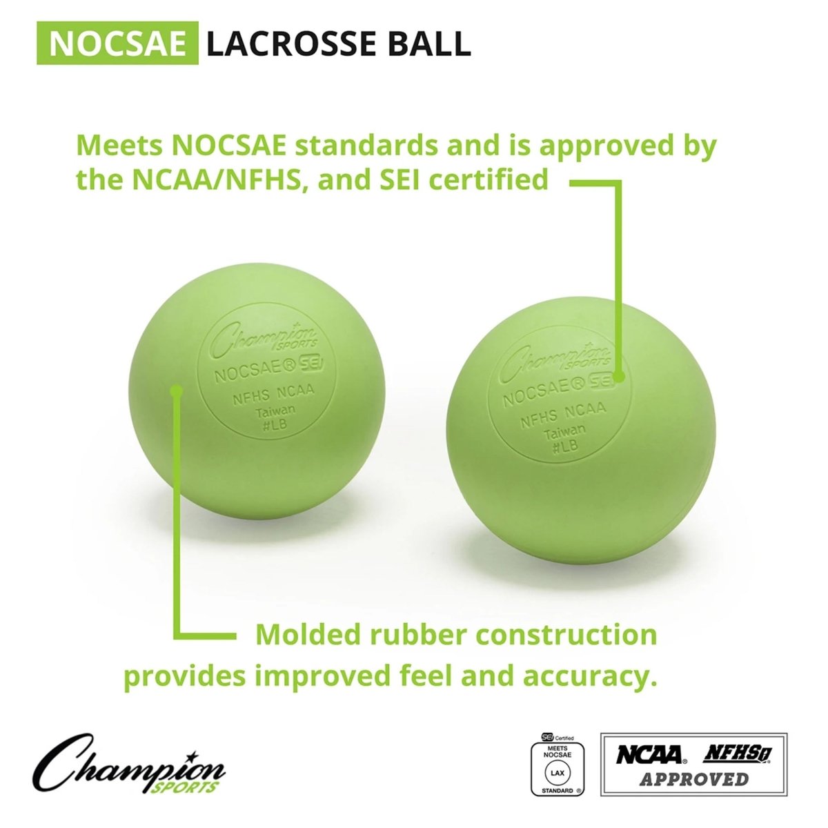 Champion Sports Lacrosse Ball, Green, Bulk Pack - Forza Sports