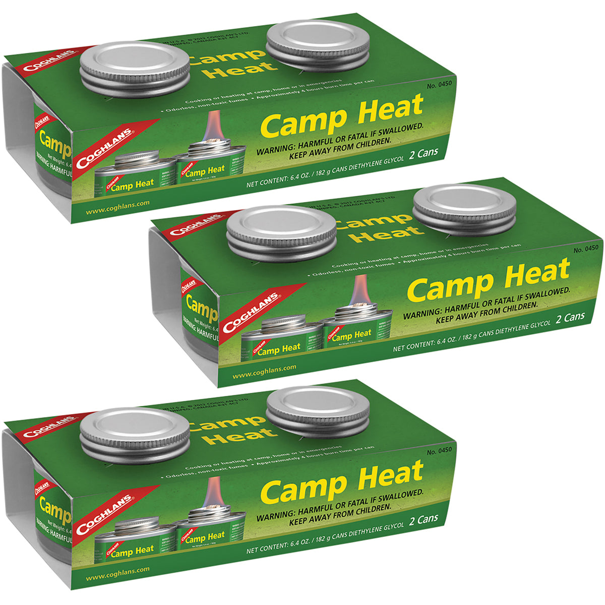 Coghlan's Camp Heat Emergency Cooking Fuel Can (6 Pack), Recloseable 4-6 hr Burn Coghlan's