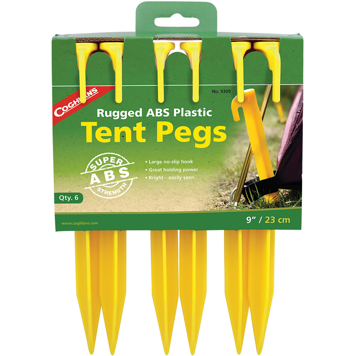 Coghlan's Rugged ABS Plastic 9" Tent Pegs (6 Pack), Survival Camping Stakes Coghlan's