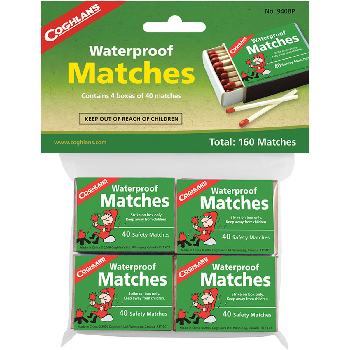 Coghlan's Waterproof Matches, 4 Boxes (160 pcs), Emergency Safety Fire Starter Coghlan's