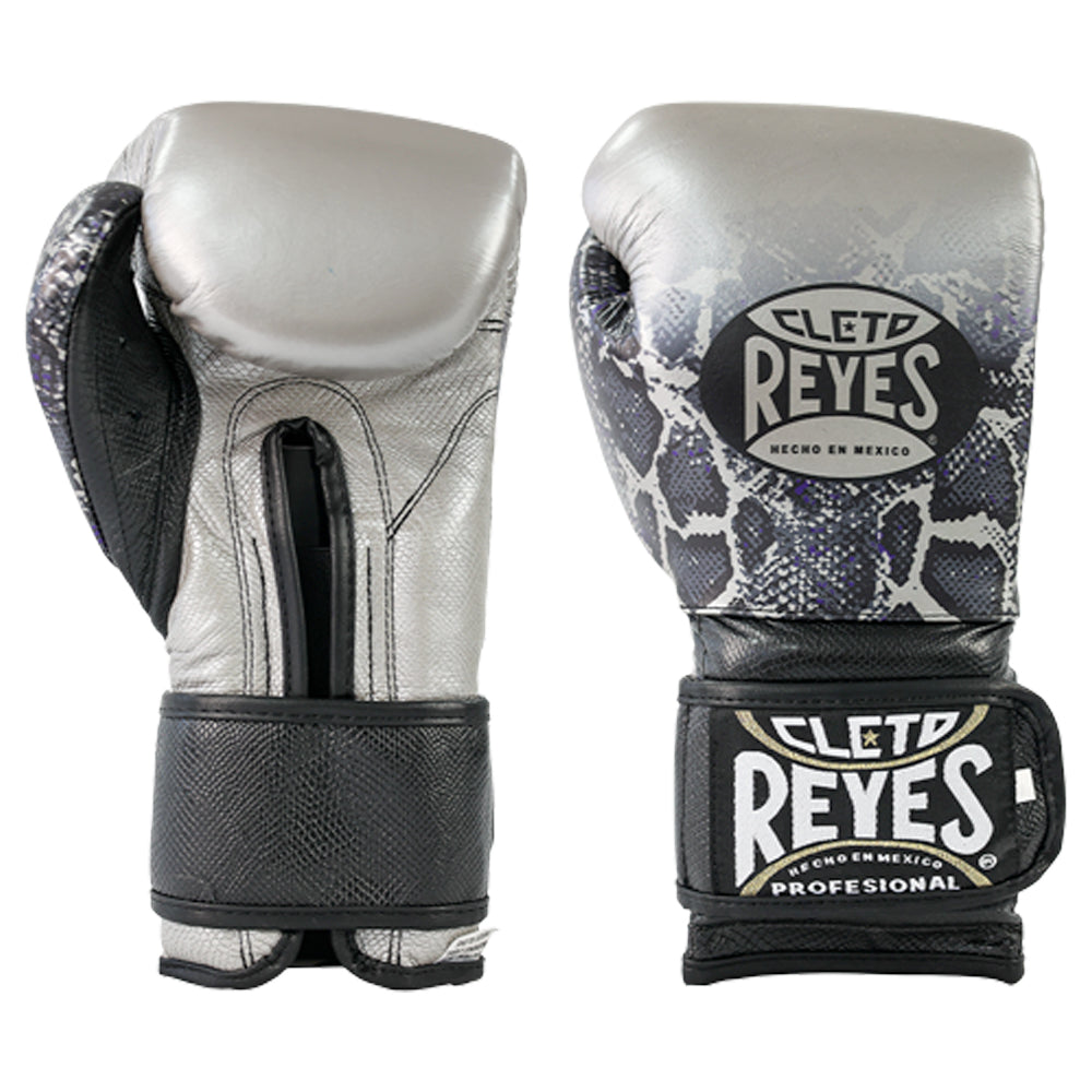 Cleto Reyes Hook and Loop Training Boxing Gloves - Silver/Black Steel Snake Cleto Reyes