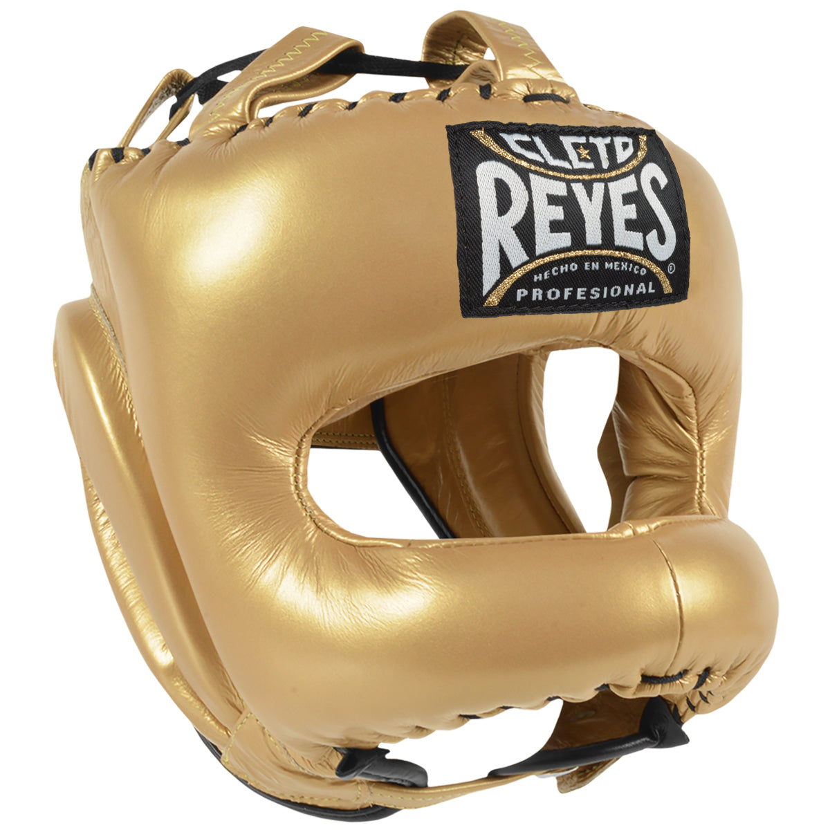 Cleto Reyes Traditional Leather Boxing Headgear w/ Nylon Face Bar - Solid Gold Cleto Reyes