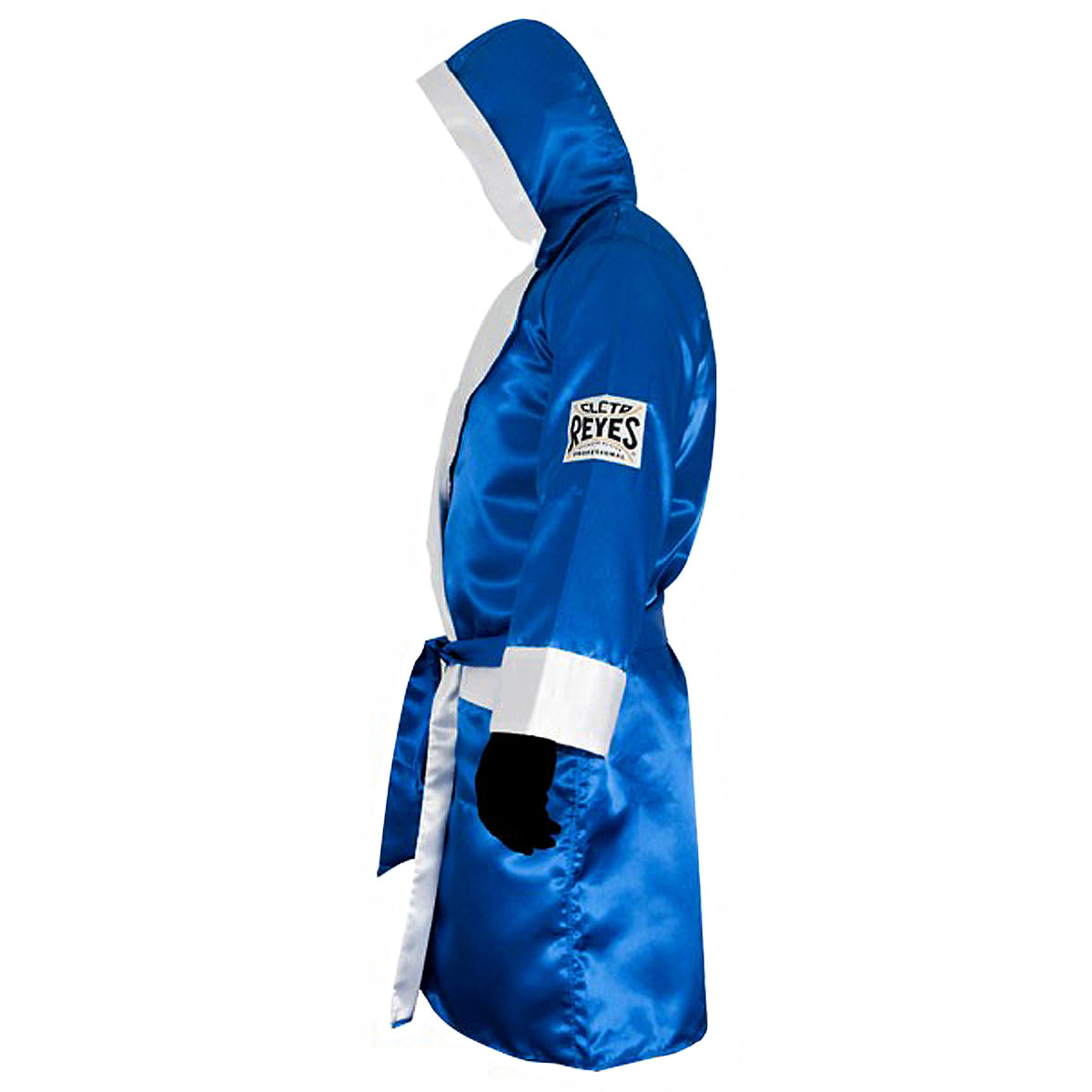 Cleto Reyes Satin Boxing Robe with Hood - Medium - Blue/White Cleto Reyes