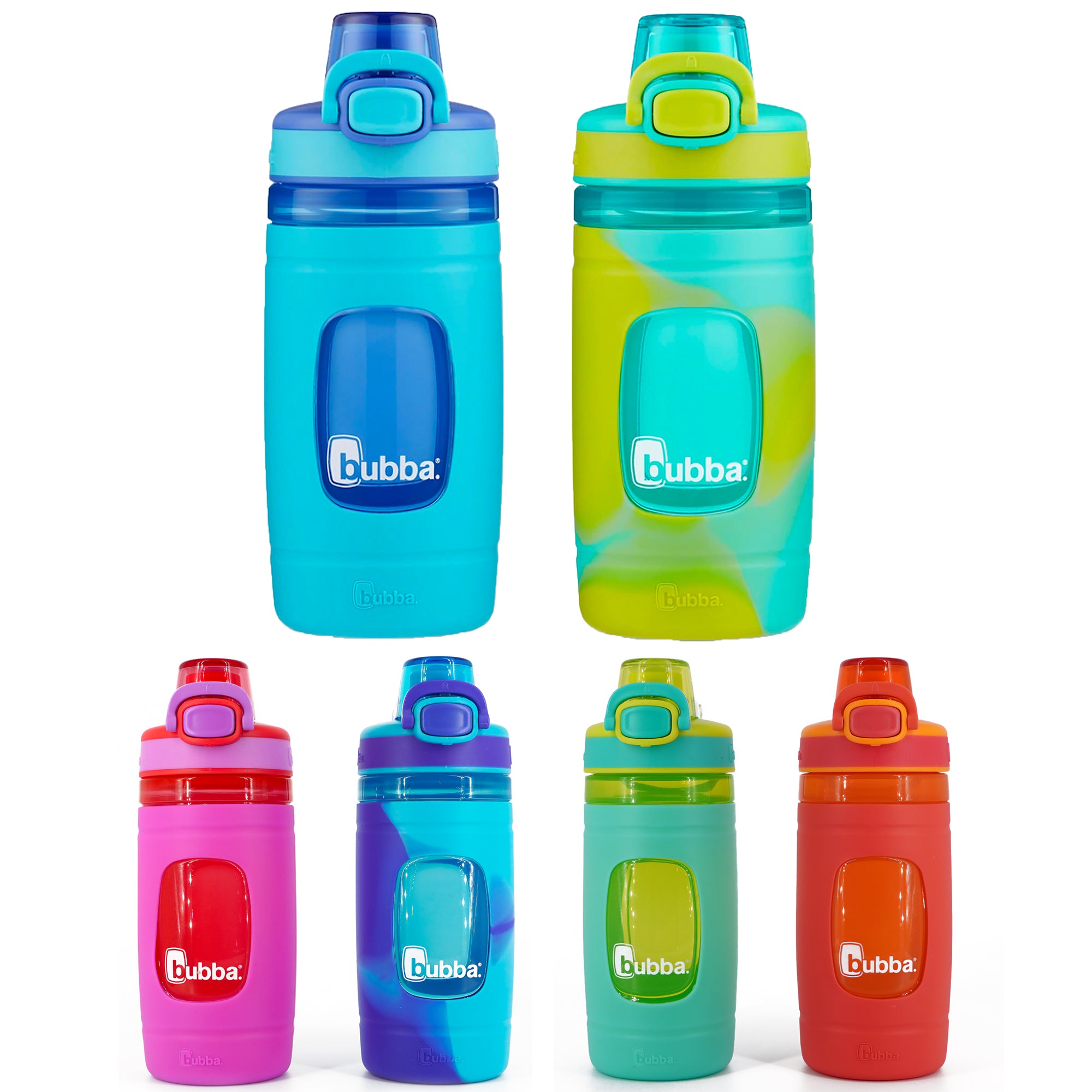 Bubba Kid's 16 oz. Flo Refresh Plastic Water Bottle with Silicone Sleeve Tutti Fruity/Berry Blue/Crystal Ice