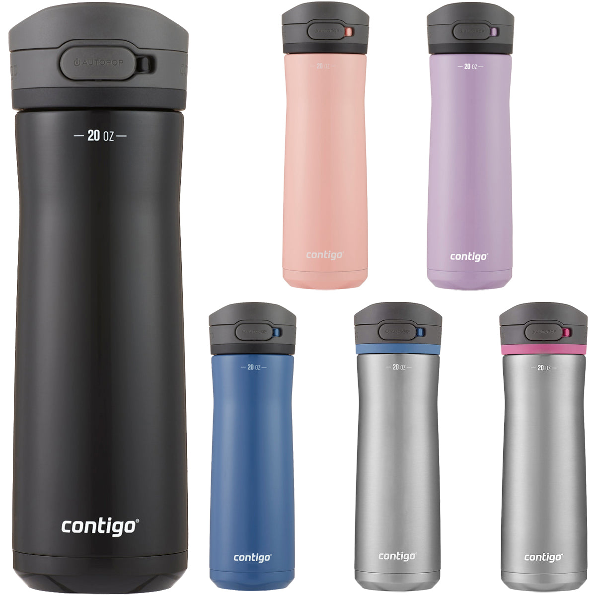 Contigo Water Bottle, Insulated, Contigo Stainless Steel, Jackson Chill 2.0, Licorice, 24 Ounces