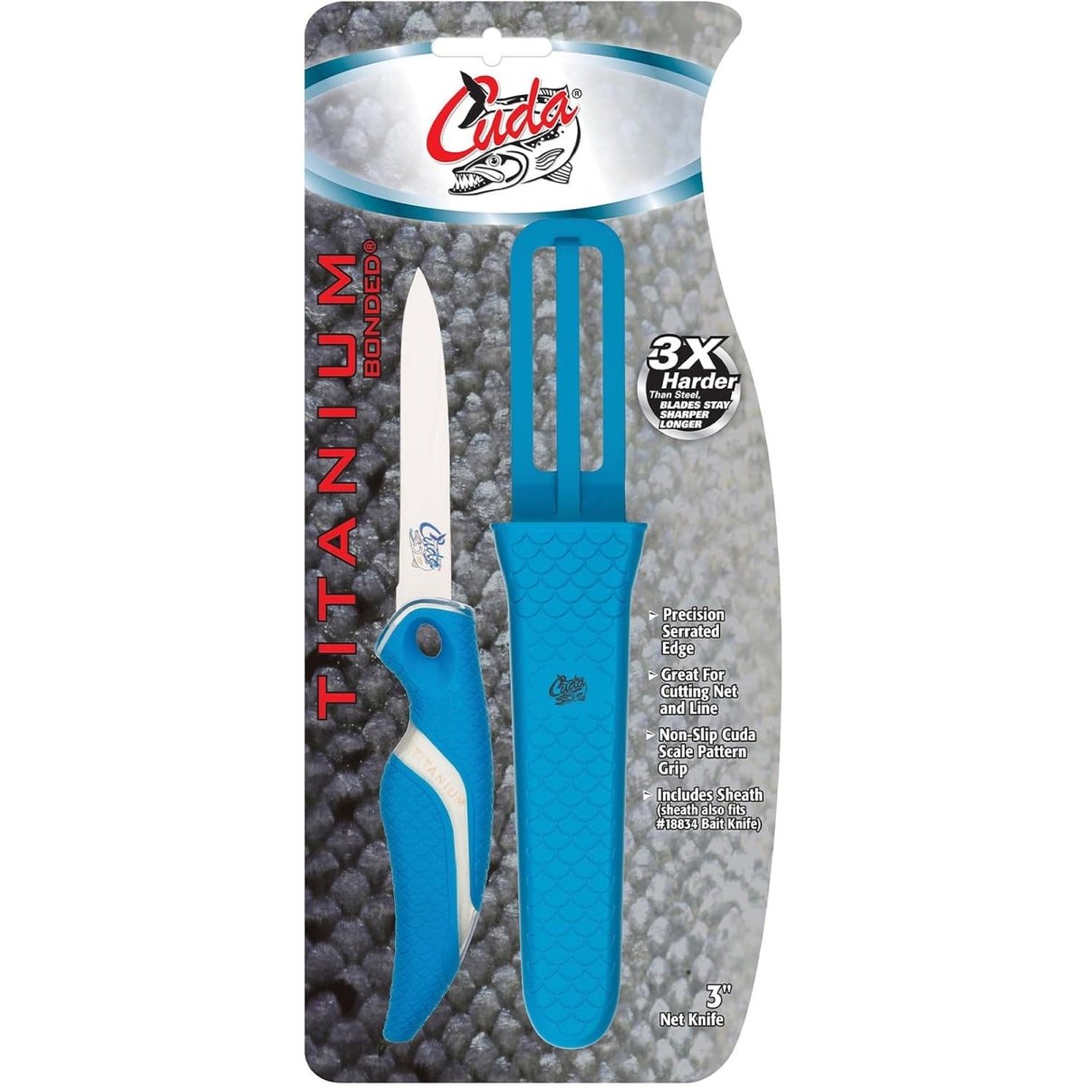 Cuda 3" Net Knife with Sheath Titanium Bonded - Forza Sports