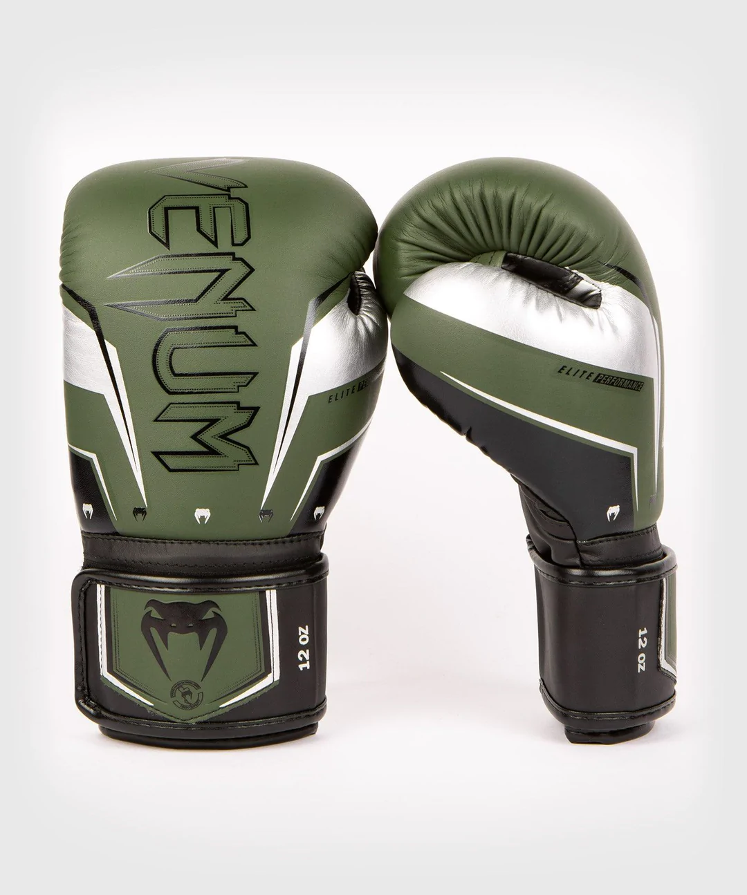 Venum Elite Evo Hook and Loop Boxing Gloves - Khaki/Silver – Forza