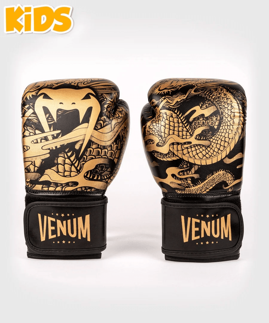 Venum Dragon's Flight Hook and Loop Boxing Gloves - Black/Bronze - Forza Sports