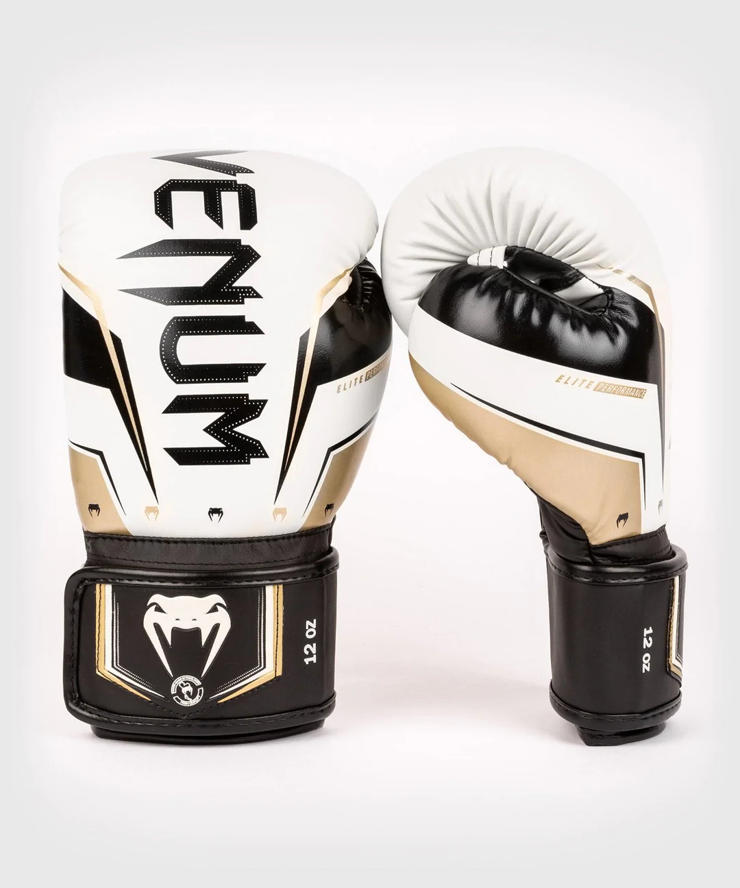 Venum Elite Evo Boxing Gloves - White/Gold 10 oz