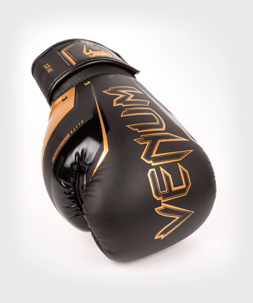 Venum Elite Evo Hook and Loop Boxing Gloves Black Bronze Forza