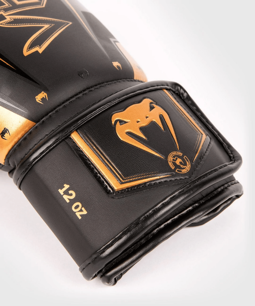 Venum Elite Evo Hook and Loop Boxing Gloves - Black/Bronze - Forza Sports