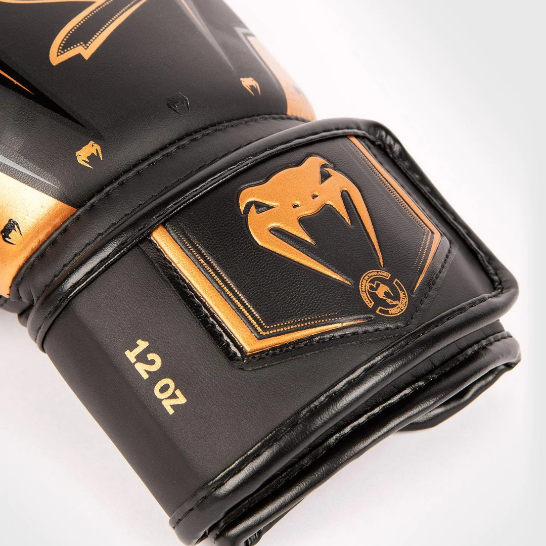 Venum Elite Evo Hook and Loop Boxing Gloves - Black/Bronze Venum