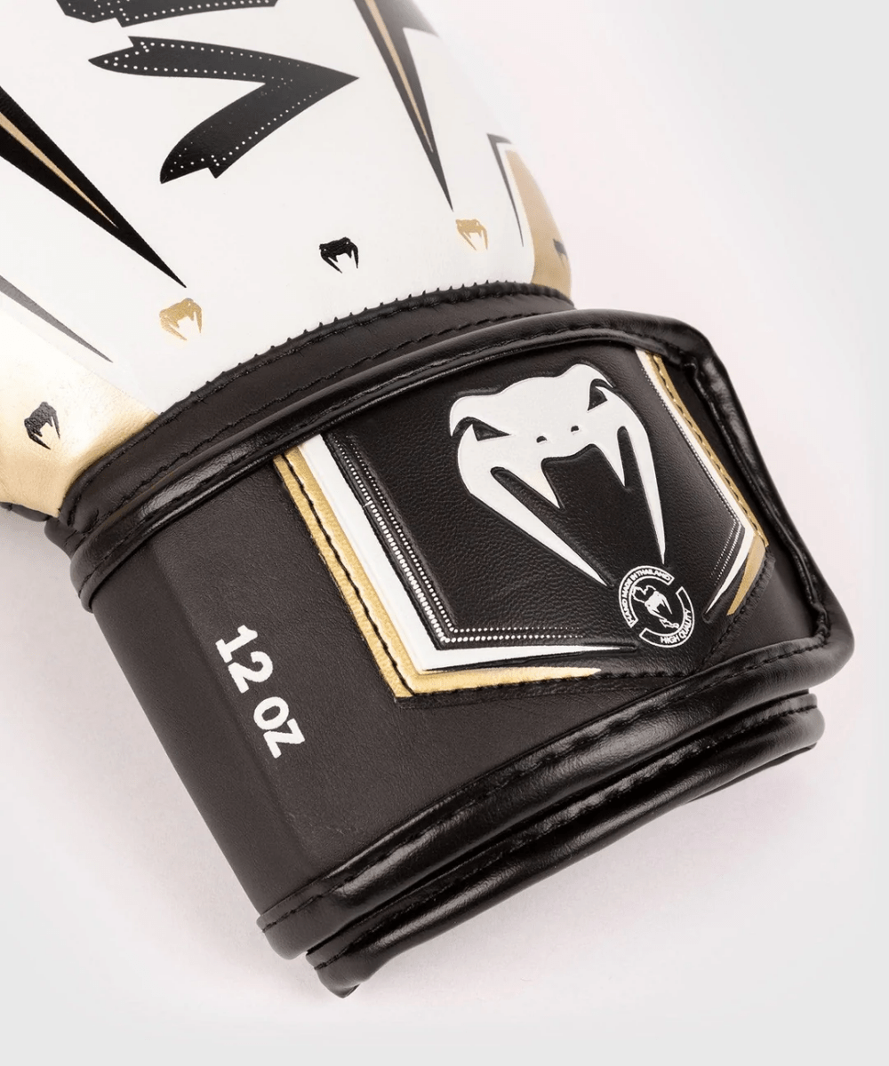 Venum Elite Evo Hook and Loop Boxing Gloves - White/Gold