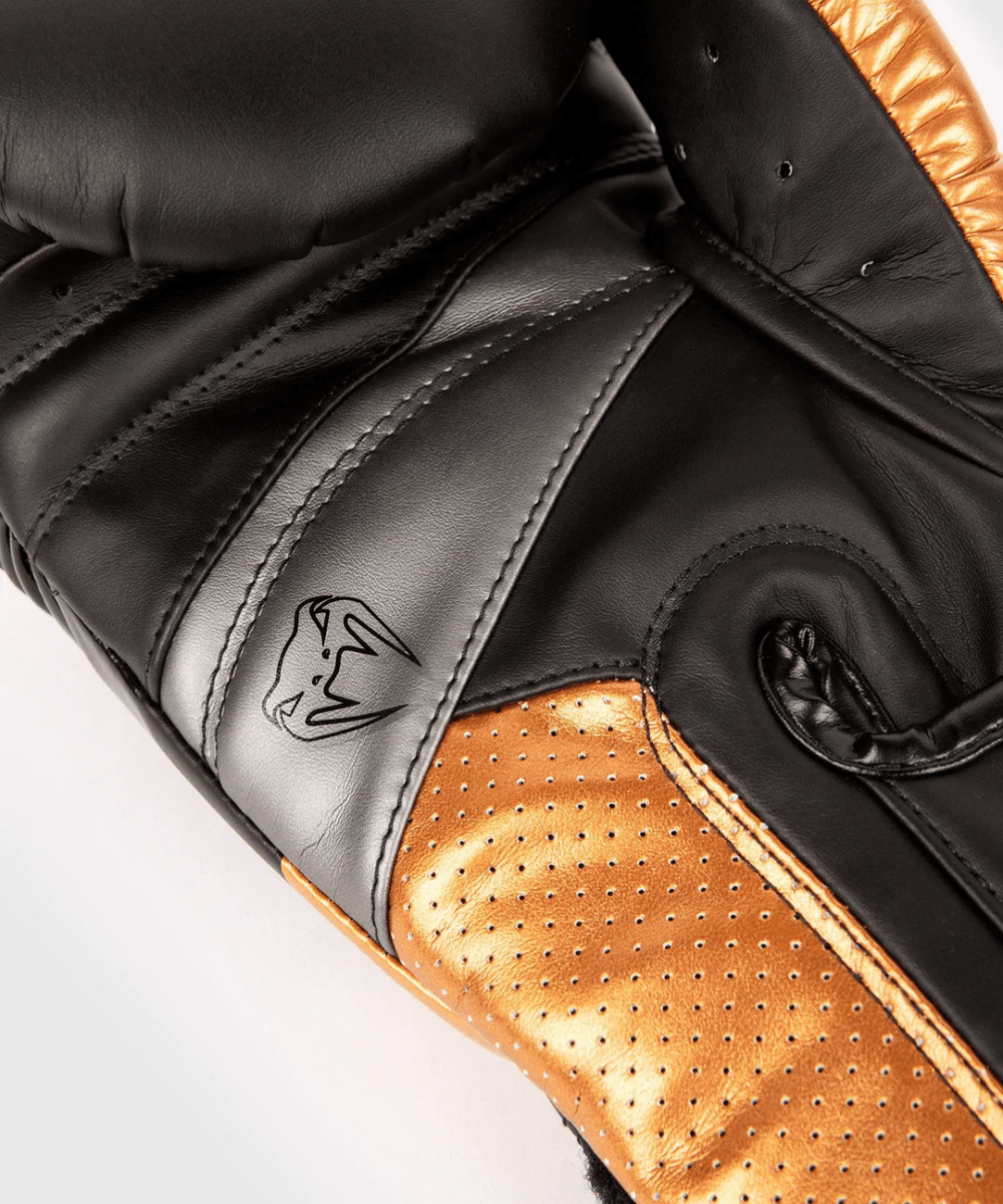Venum Elite Evo Hook and Loop Boxing Gloves - Black/Bronze - Forza Sports
