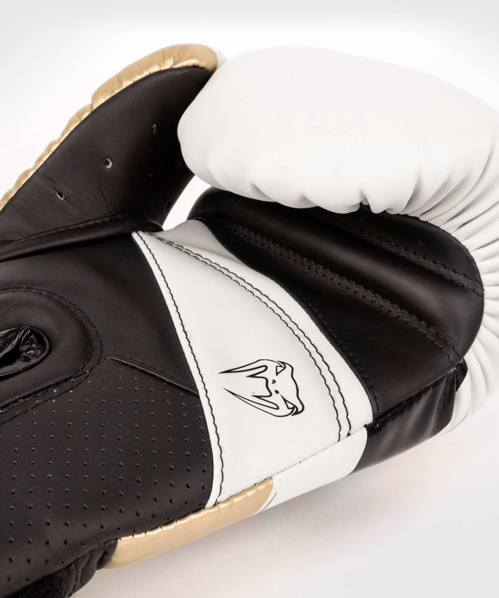 Venum Elite Evo Hook and Loop Boxing Gloves - White/Gold