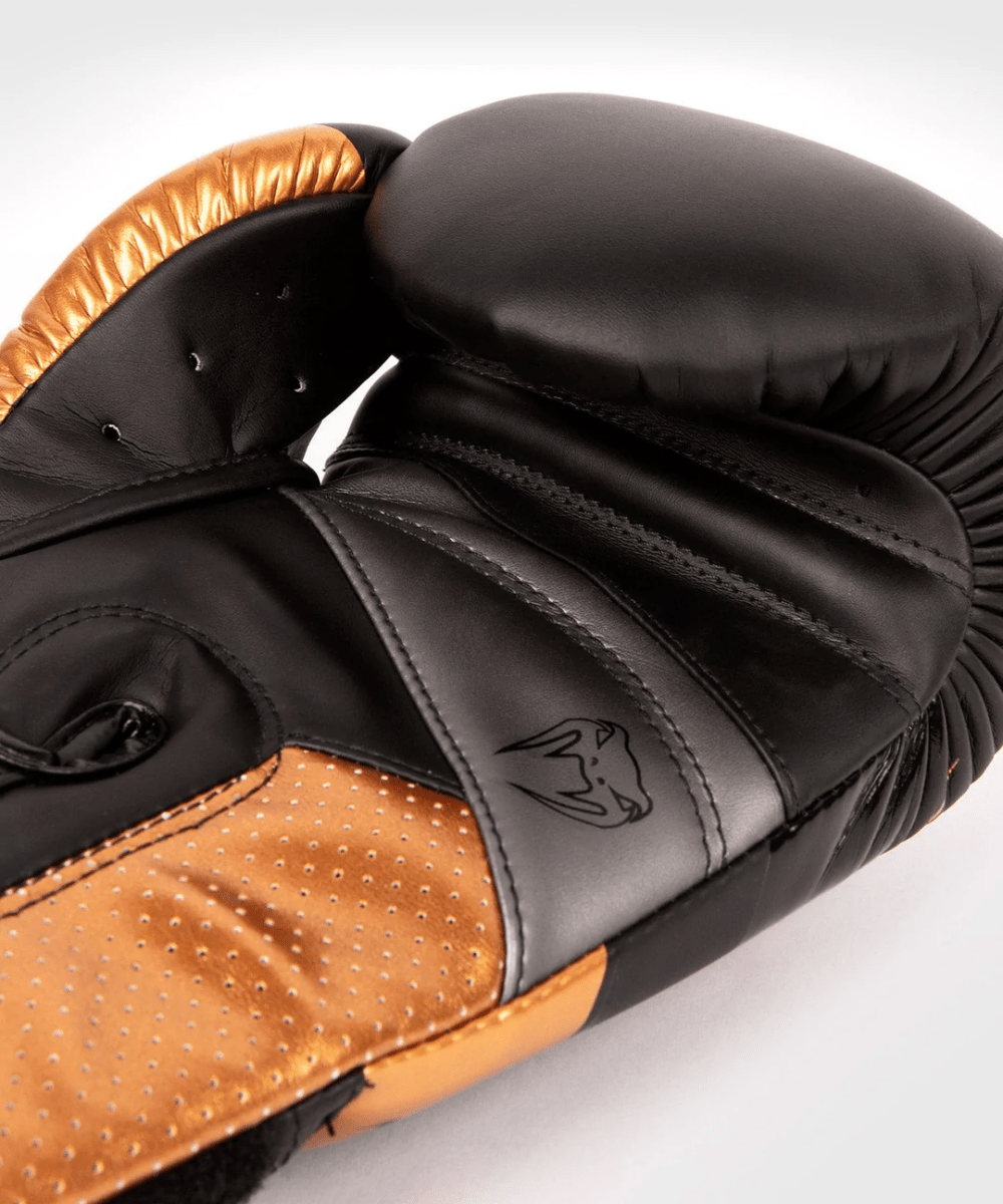 Venum Elite Evo Hook and Loop Boxing Gloves - Black/Bronze - Forza Sports