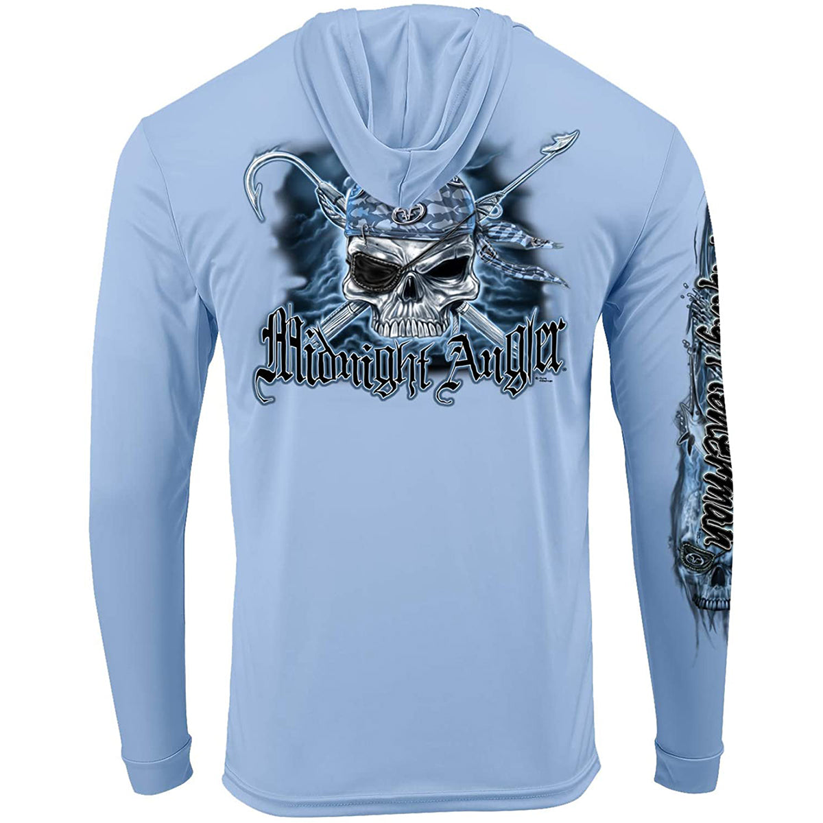 Flying Fisherman Pirate Skull Performance Pullover Hoodie - Blue Mist Flying Fisherman