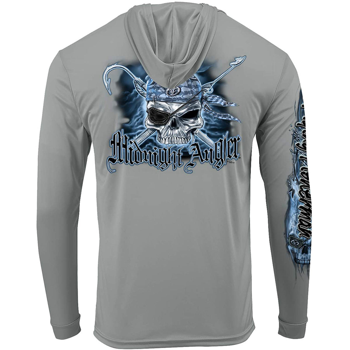 Flying Fisherman Pirate Skull Performance Pullover Hoodie - Gray Flying Fisherman