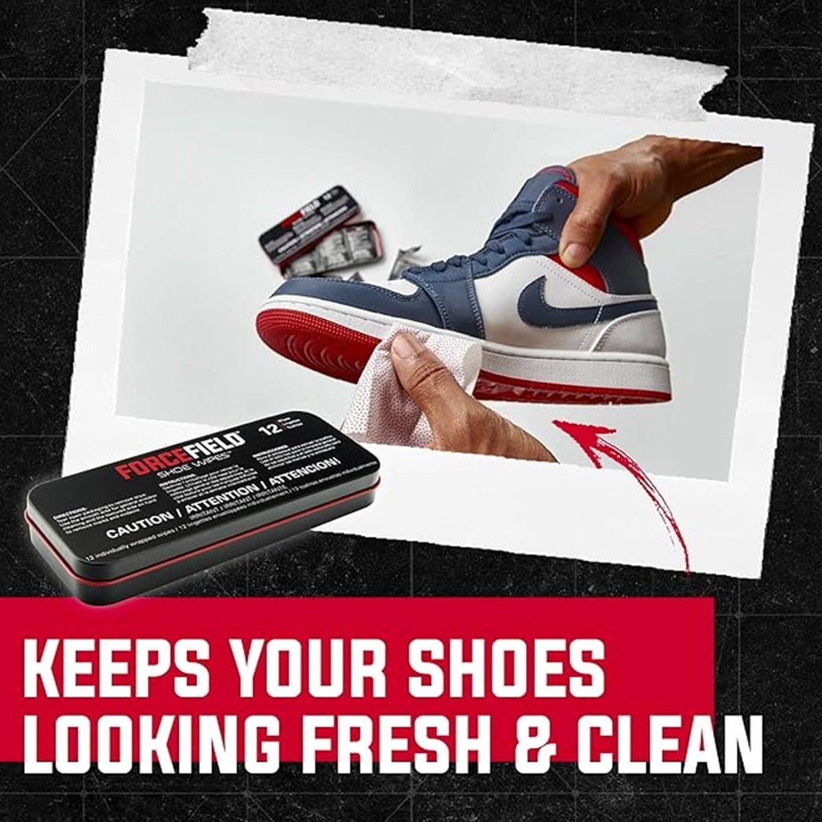 ForceField On - The - Go Dual - Sided Sneaker Wipes in Storage Tin, 12 Pack - Forza Sports