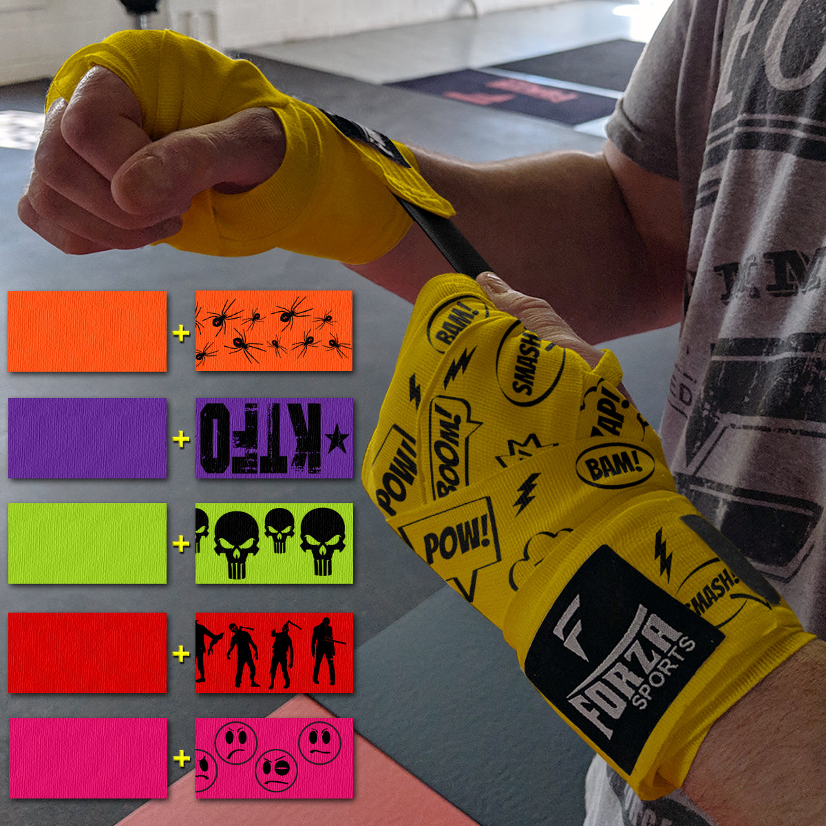 Forza Sports 180" Mexican Style Handwraps - Pattern & Matching Solid 2-Pack Forza Sports