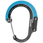 Blue and black carabiner with 'Gear Aid' branding on a white background