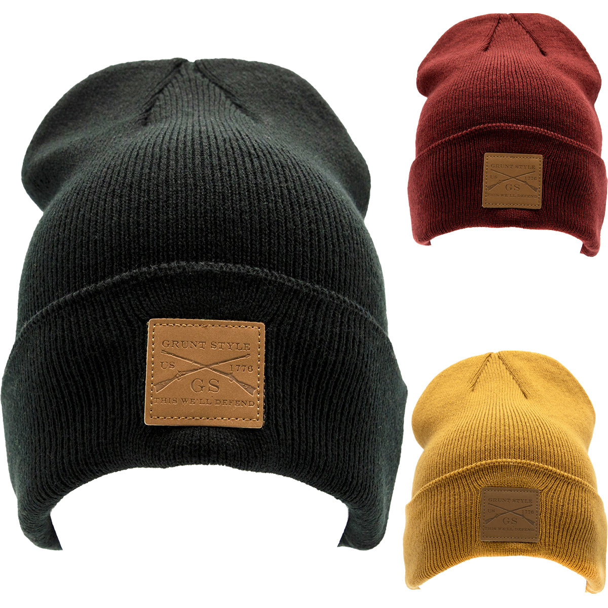 Grunt Style Leather Patch Cuffed Beanie Grunt Style