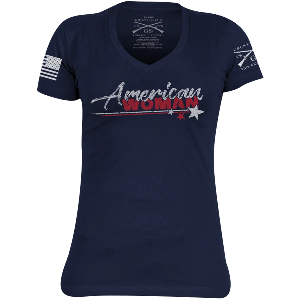 Grunt Style Women's American Woman V-Neck T-Shirt - Midnight Navy Grunt Style