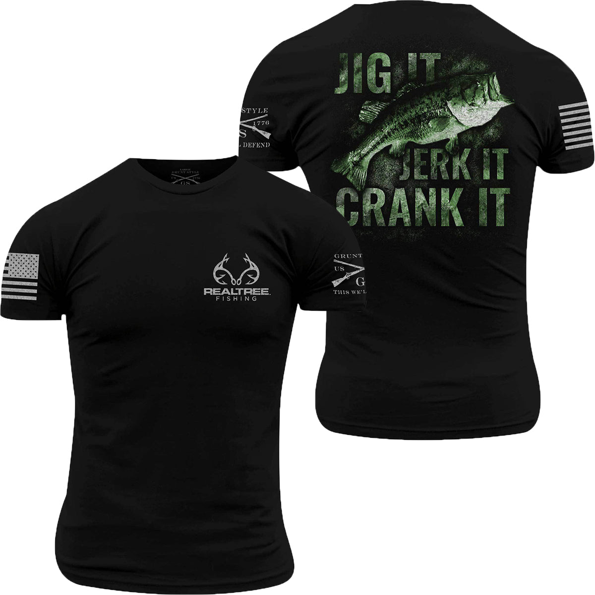 Grunt Style Realtree Fishing - Jig It, Jerk It, Crank It T-Shirt - Black Grunt Style
