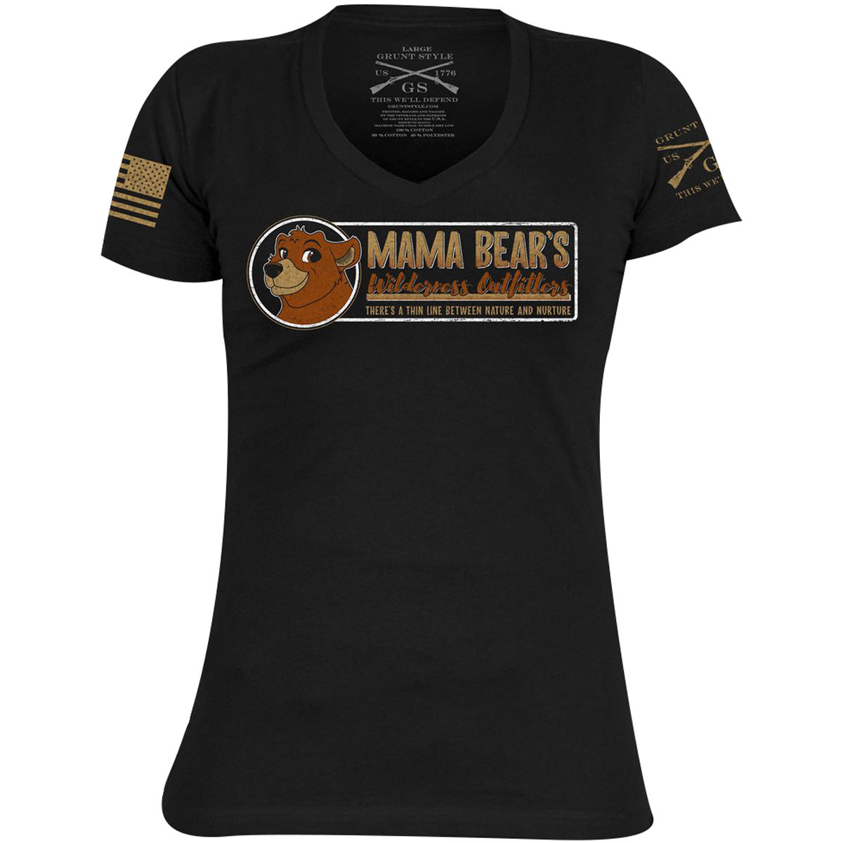 Grunt Style Women's Mama Bear V-Neck T-Shirt - Black Grunt Style