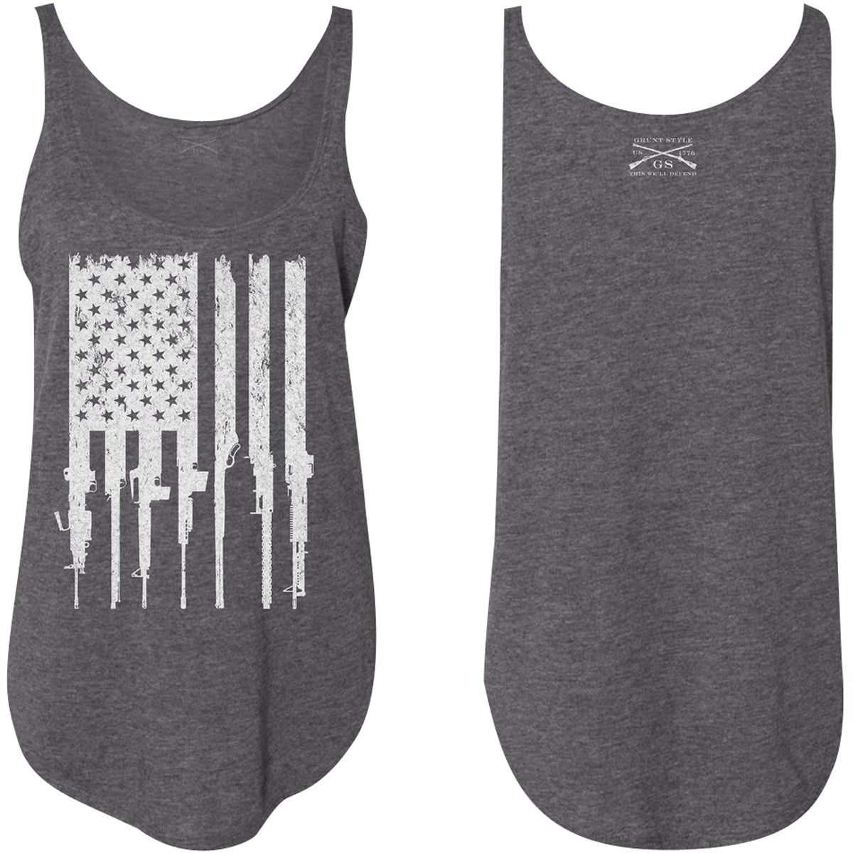 Grunt Style Women's Rifle Flag Flowy Tank Top - Charcoal Grunt Style