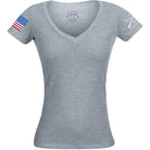 Grunt Style Women's Full Color Flag Basic V-Neck T-Shirt - Heather Gray Grunt Style