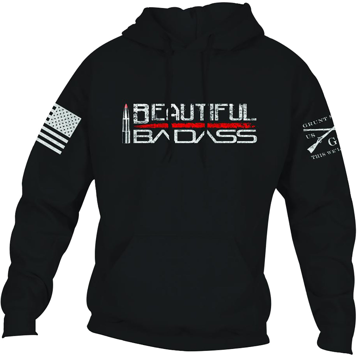 Grunt Style Women's Relaxed Fit Beautiful Badass 2.0 Pullover Hoodie - Black Grunt Style