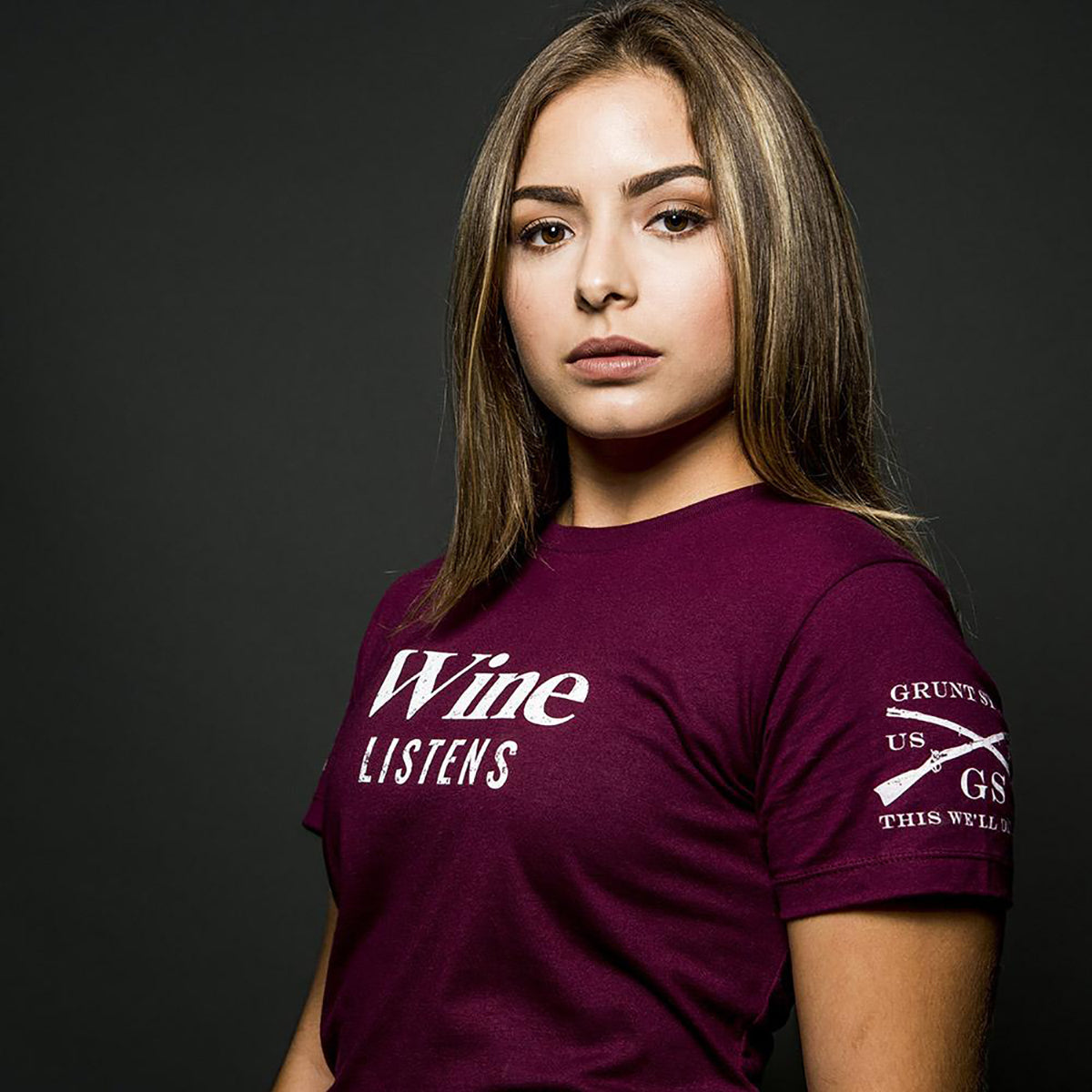 Grunt Style Women's Wine Listens Crewneck T-Shirt - Wine Grunt Style