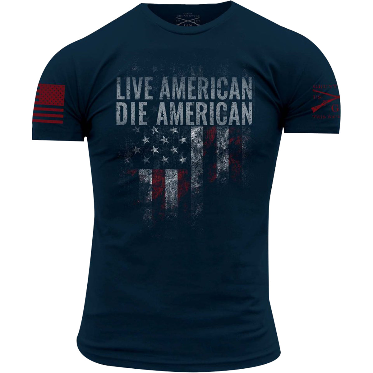 Grunt Style Live American Die American Crewneck T-Shirt - Navy Grunt Style