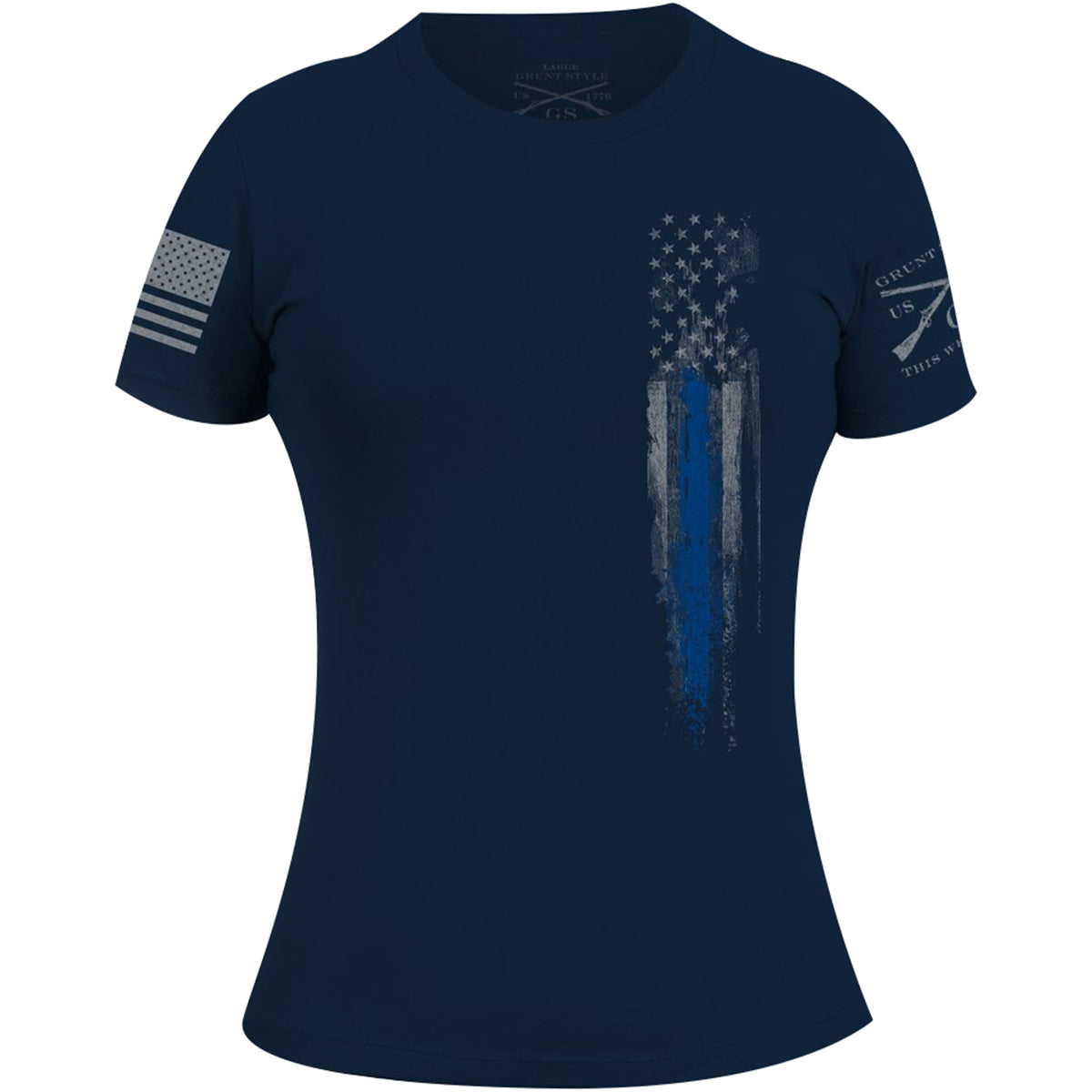 Grunt Style Women's Blue Line Flag T-Shirt - Navy Grunt Style