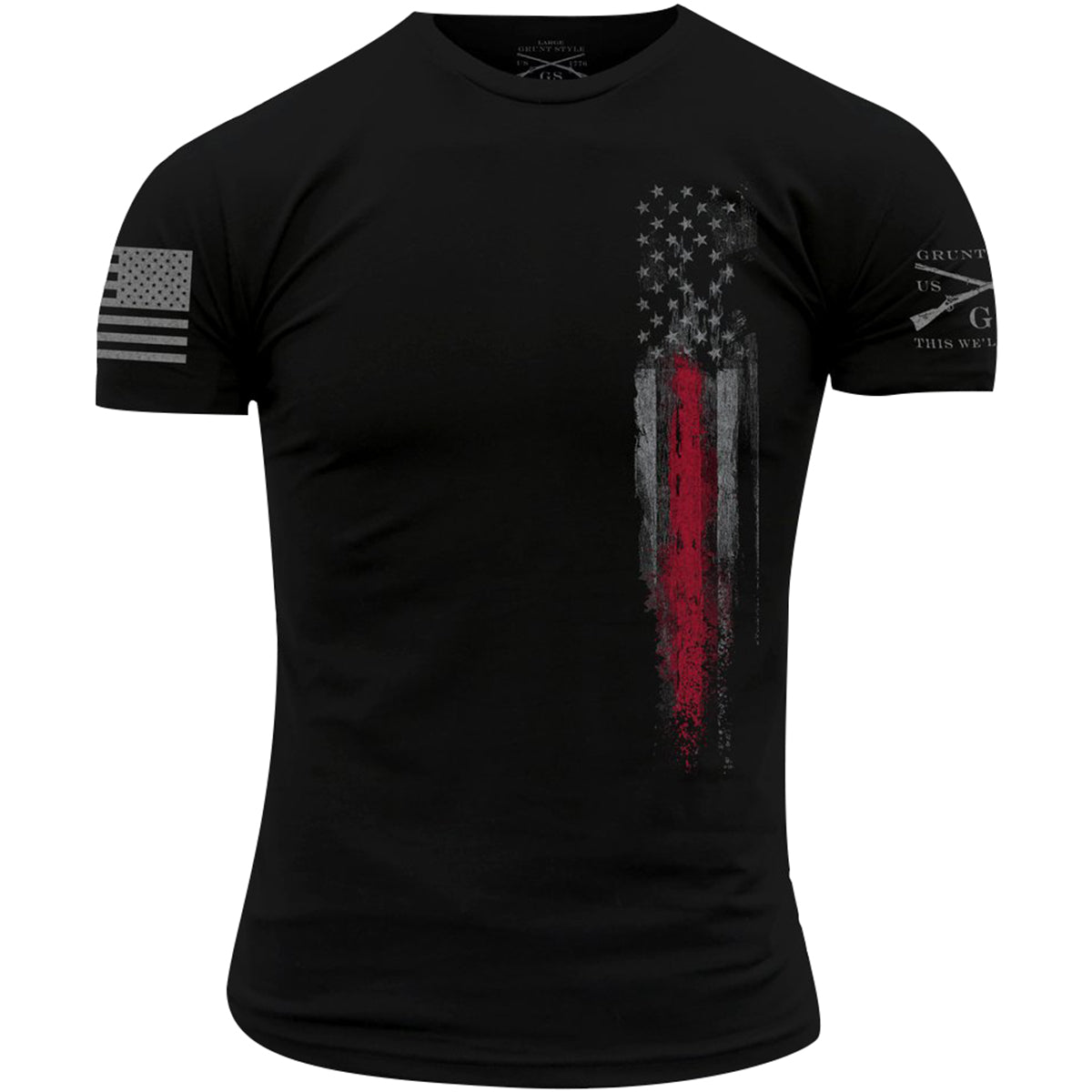 Grunt Style Red Line Flag T-Shirt - Black Grunt Style