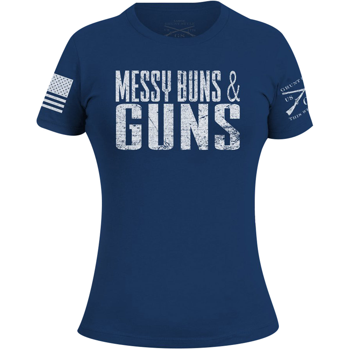 Grunt Style Women's Messy Buns and Guns T-Shirt - Blue Grunt Style
