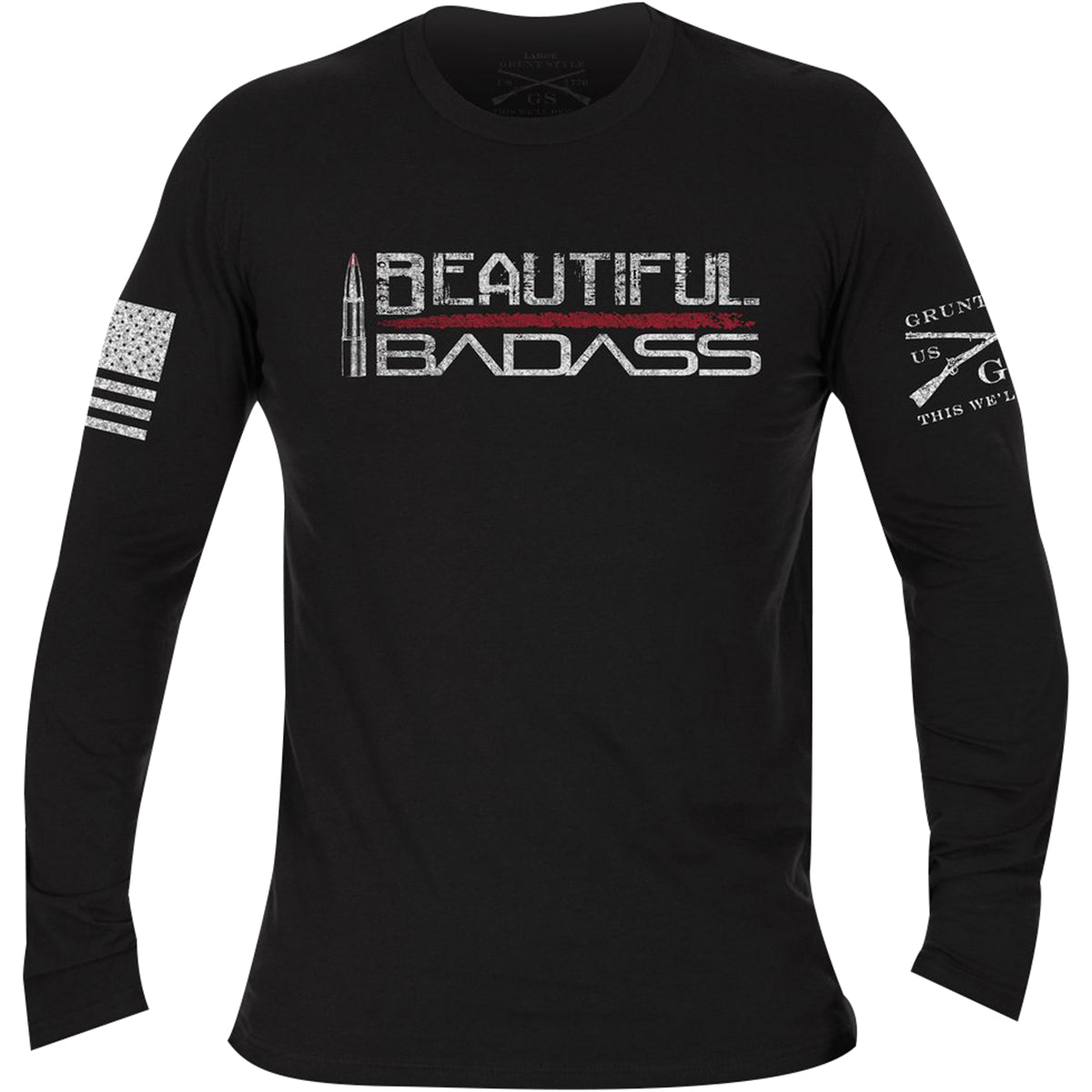 Grunt Style Women's Beautiful Badass Long Sleeve T-Shirt - Black Grunt Style