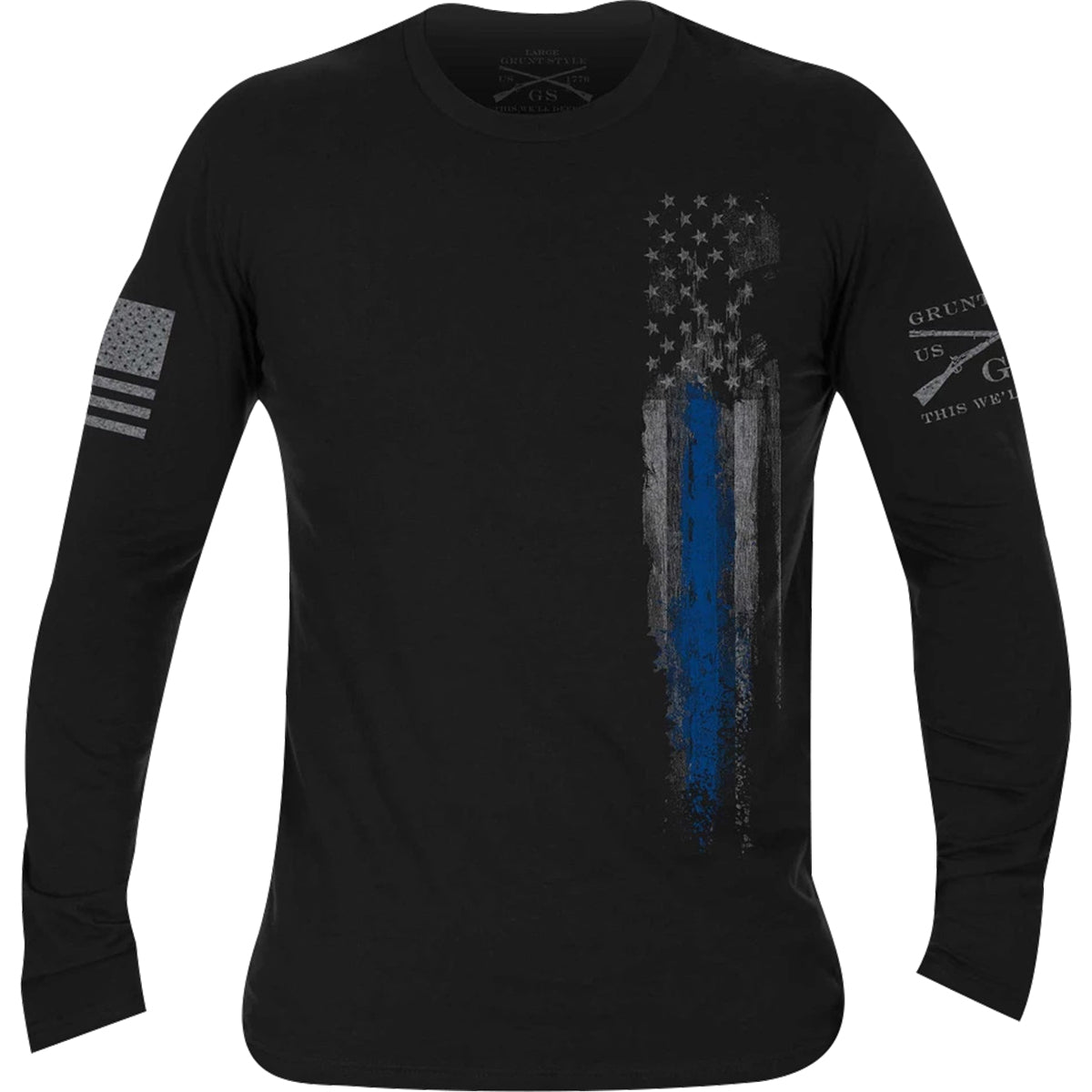 Grunt Style First Responders Long Sleeve T-Shirt - Black/Blue Line Flag Grunt Style