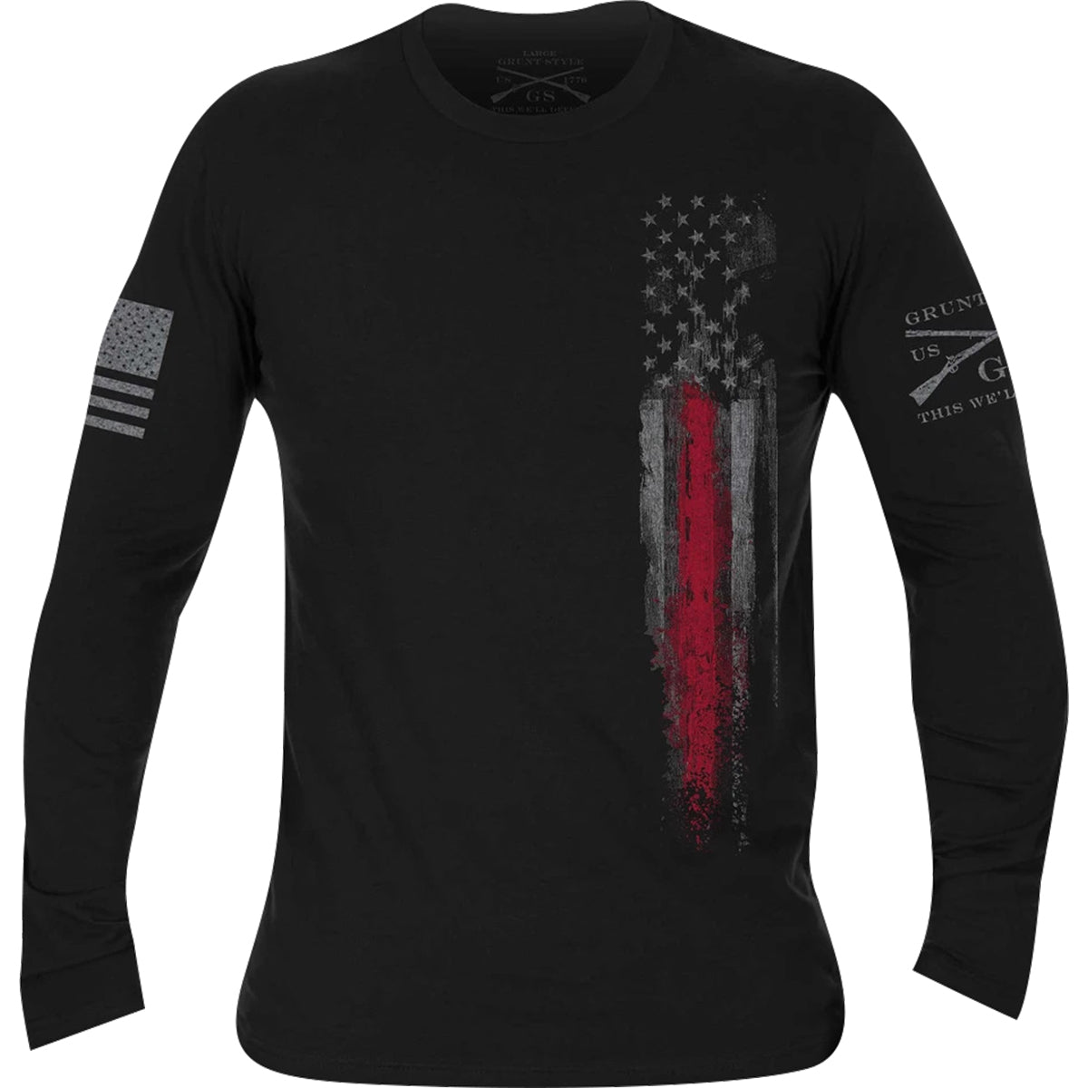 Grunt Style First Responders Long Sleeve T-Shirt - Black/Red Line Flag Grunt Style