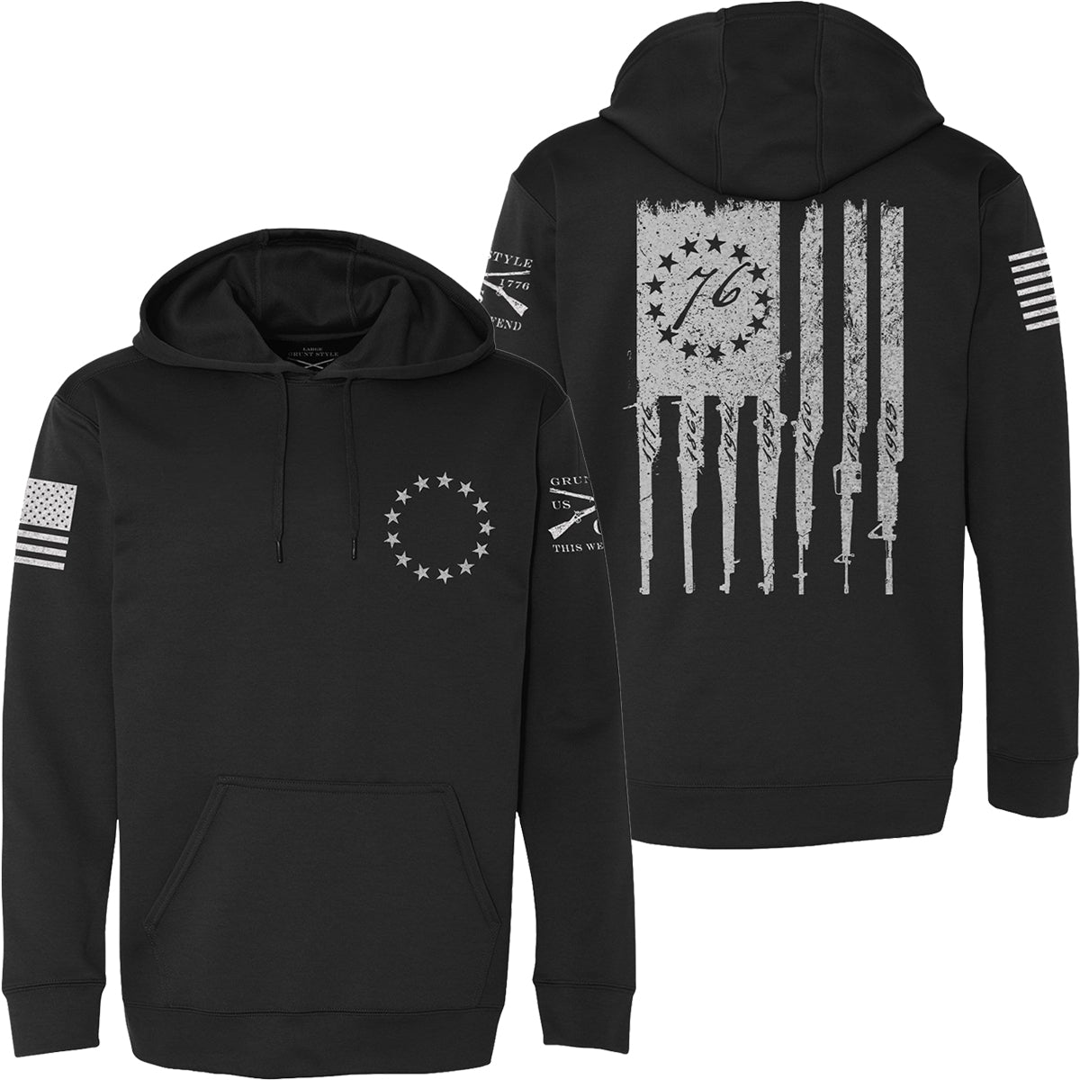 Grunt Style Betsy Rifle Flag Poly Pullover Hoodie - Black Grunt Style