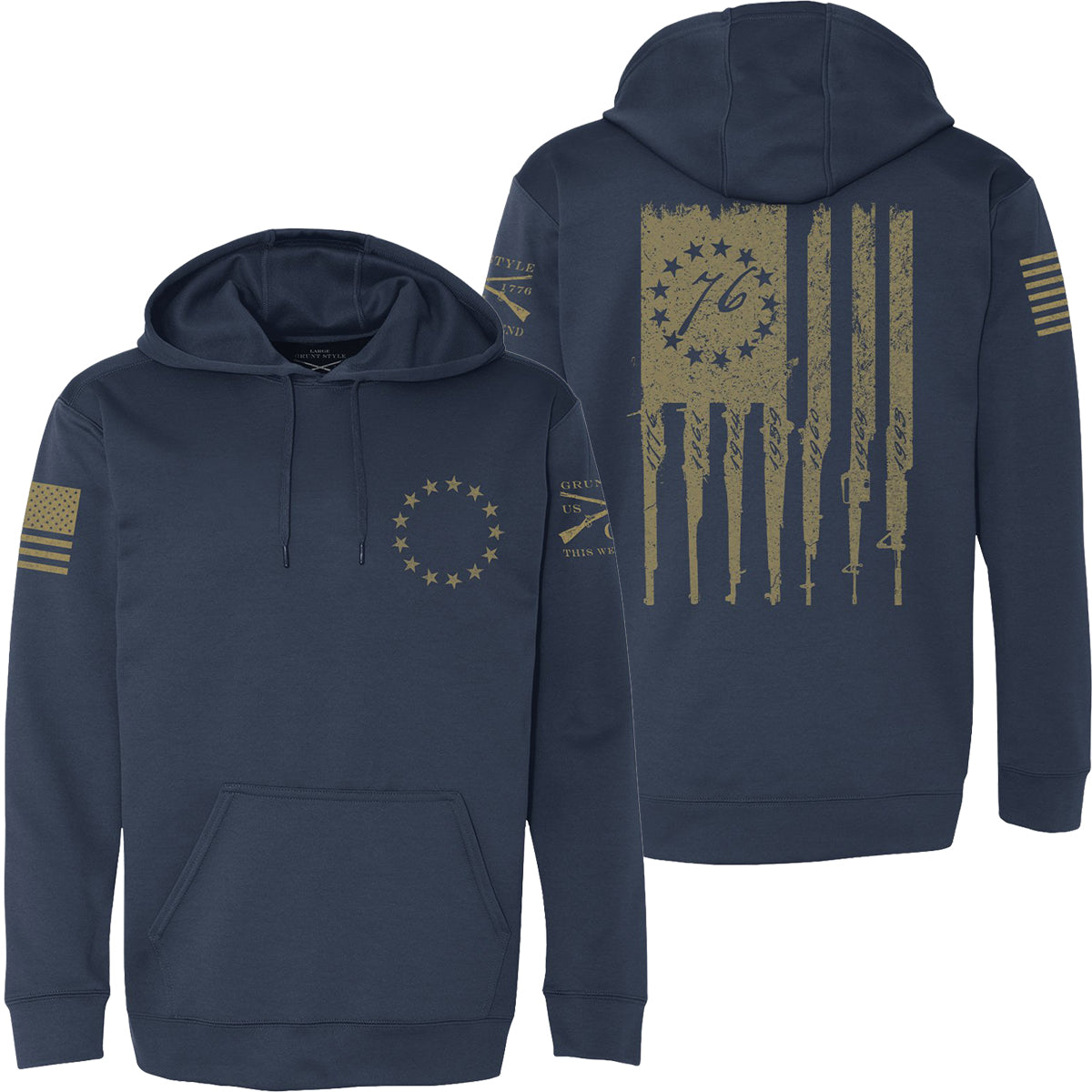 Grunt Style Betsy Rifle Flag Poly Pullover Hoodie - Navy Grunt Style