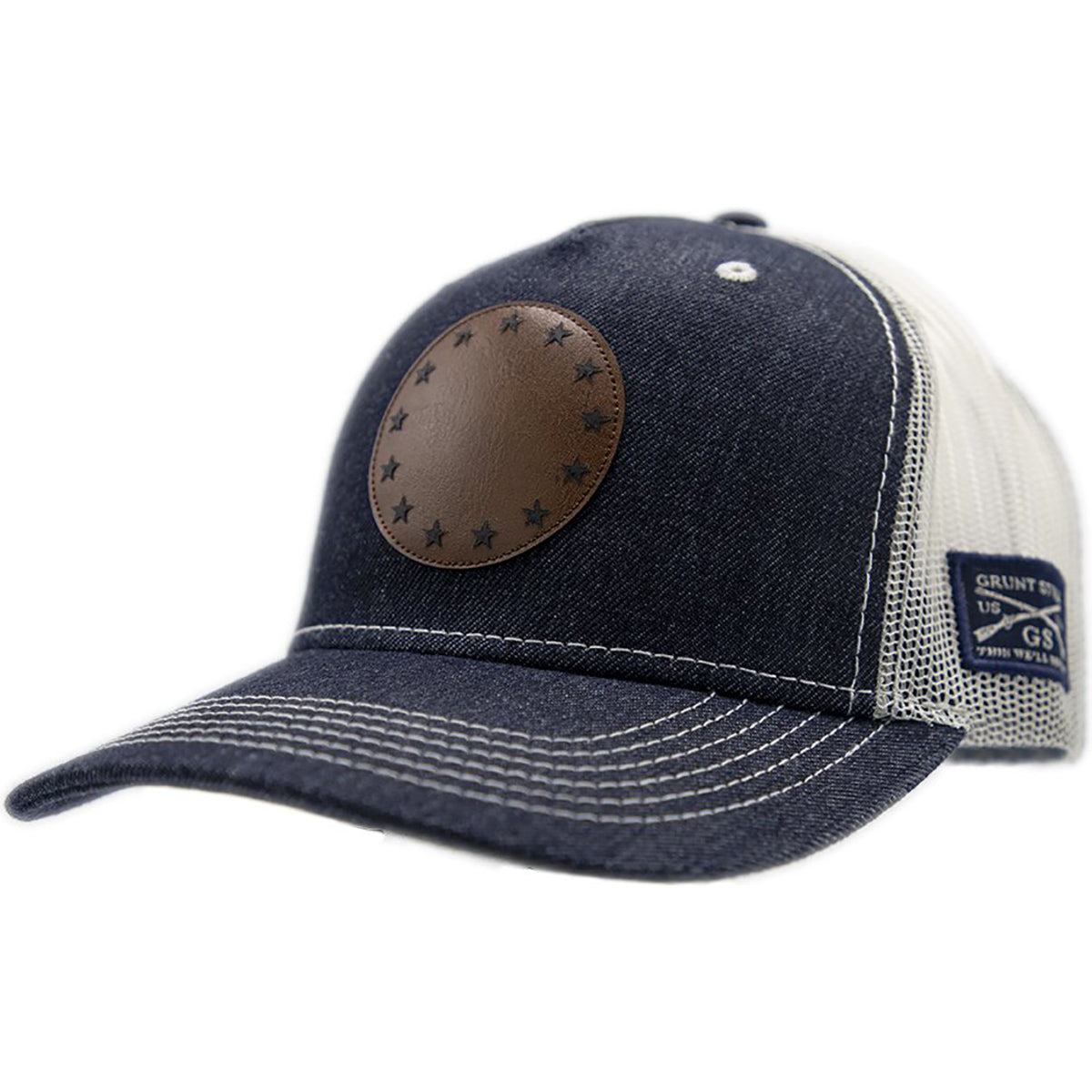 Grunt Style Betsy Ross Faux Leather Patch Denim Hat - Blue Grunt Style