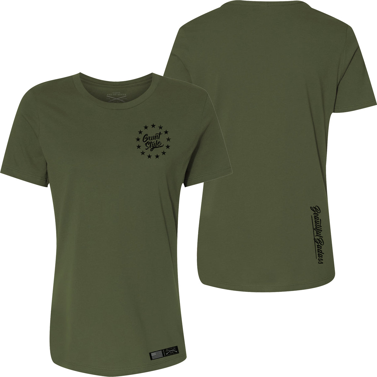 Grunt Style Women's Relaxed Fit Beautiful Badass 2.0 T-Shirt - Military Green Grunt Style