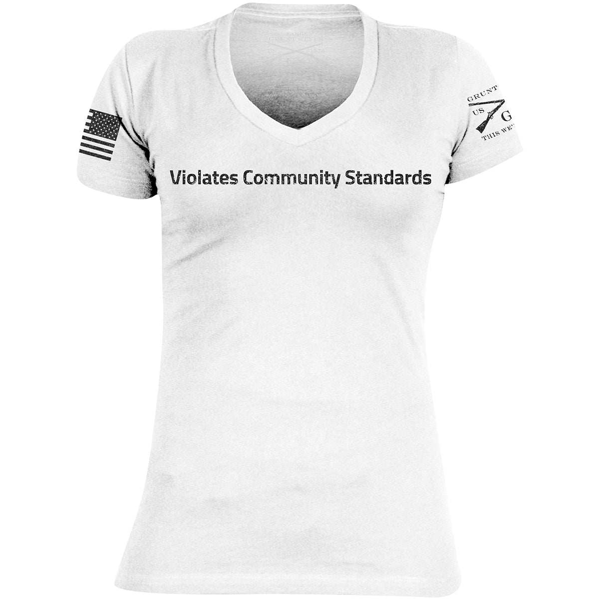 Grunt Style Women's Violates Community Standards T-Shirt - White Grunt Style