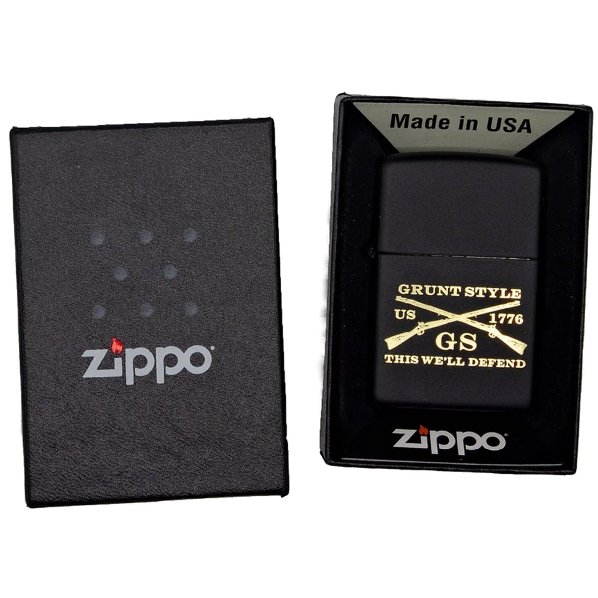 Grunt Style Etched Logo Zippo Lighter - Black - Forza Sports