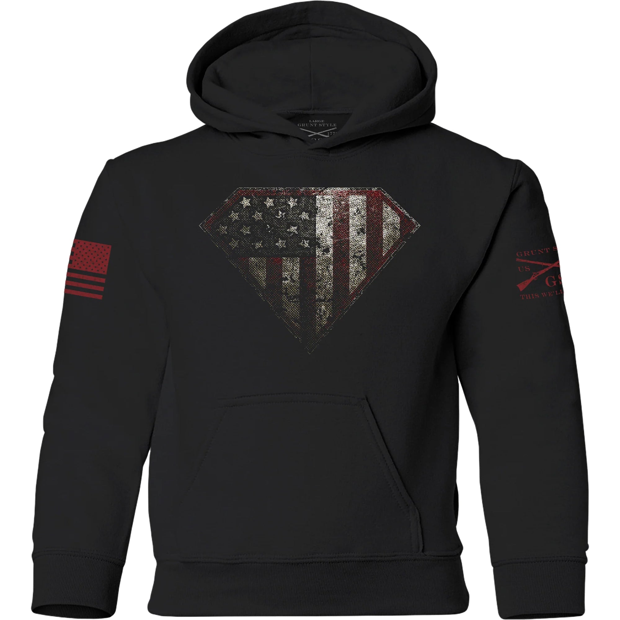 Grunt Style Youth Super Patriot 2.0 Pullover Hoodie - Black Grunt Style