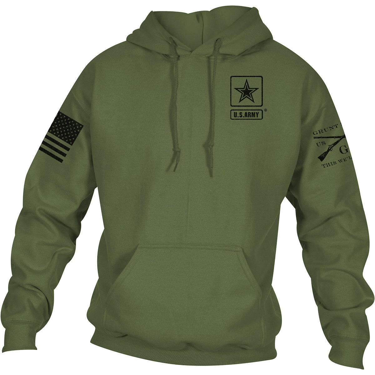 Grunt Style Army - Basic Full Logo Pullover Hoodie - Medium - Military Green Grunt Style